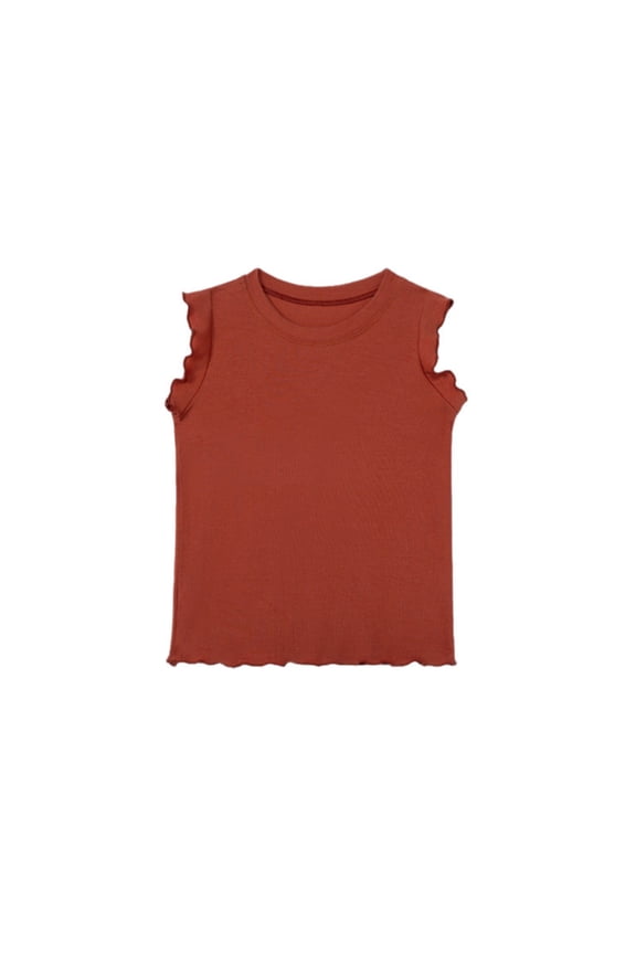 Girls T Shirts Double Layer Ruffle Short Sleeve Kids Summer Crewneck Tunic Tee Tops Brown 7-8 Years