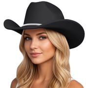 SRZYMJ Glitter Cowboy Hat Classic Western Rhinestone Cowgirl Hat Outdoor Wide Brim Retro Felt Fedora Hats Rolled up Caps