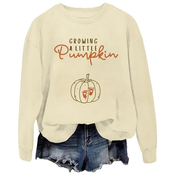 SRZYMJ Growing A Little Pumpkin Sweatshirt for Women Thanksgiving Fall Pregnancy Sweatshirts