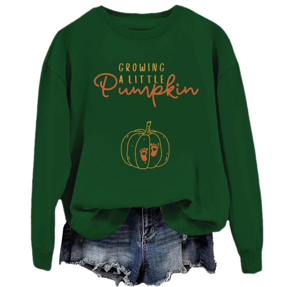 SRZYMJ Growing A Little Pumpkin Sweatshirt for Women Thanksgiving Fall Pregnancy Sweatshirts