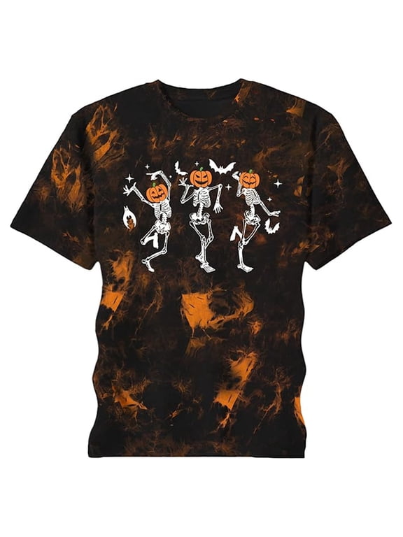 Halloween Shirts for Men Funny Halloween Pumpkin Shirt Dancing Skeleton Tee Shirt Casual Gift Spooky Tops