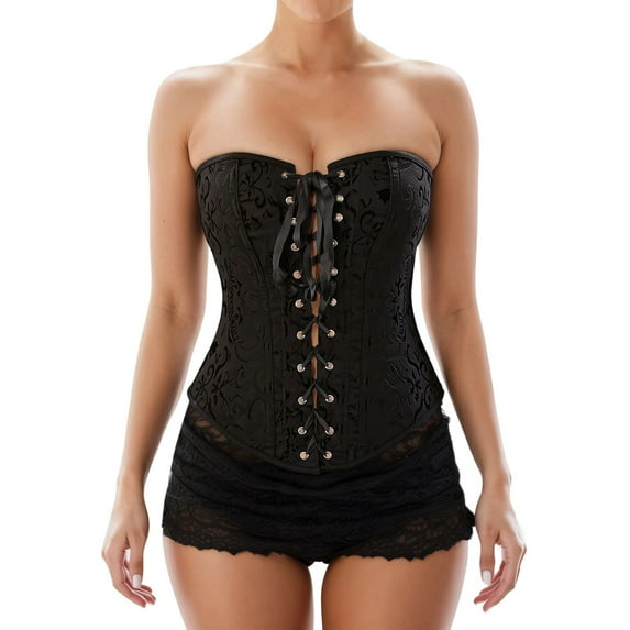 SRZYMJ Heavy Duty 26 Double Steel Boned Waist Training Brocade & Satin Overbust Tight Shaper Corset