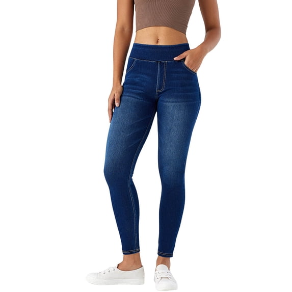 SRZYMJ High-Rise Slim Fit Jeans Pull On Jeans For Women Stretchy High Waisted Demin Jeggings With Functional Pockets Comfortable Slim Fit Casual And