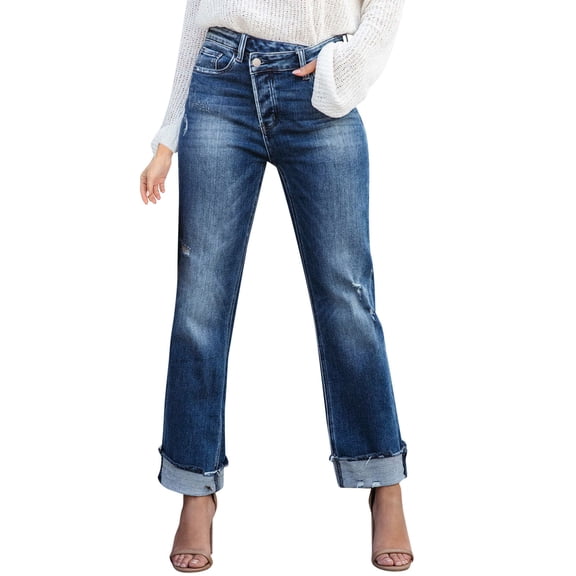 SRZYMJ High-Rise Slim Fit Jeans Stylish Women's Denim Jeans with Classic Button Fly and Functional Pockets for Everyday Comfort and