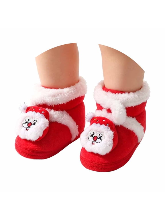 Infant Christmas Gingerbread Sock Booties, Thick Warm Fleece Baby Slipper Socks, Non Slip Soft Sole Pre-Walker Shoes for Newborn