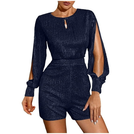 SRZYMJ Jumpsuit for Women Stylish Women's Casual Jumpsuit with Elegant Long Sleeves and Sparkling Sequins Design for a