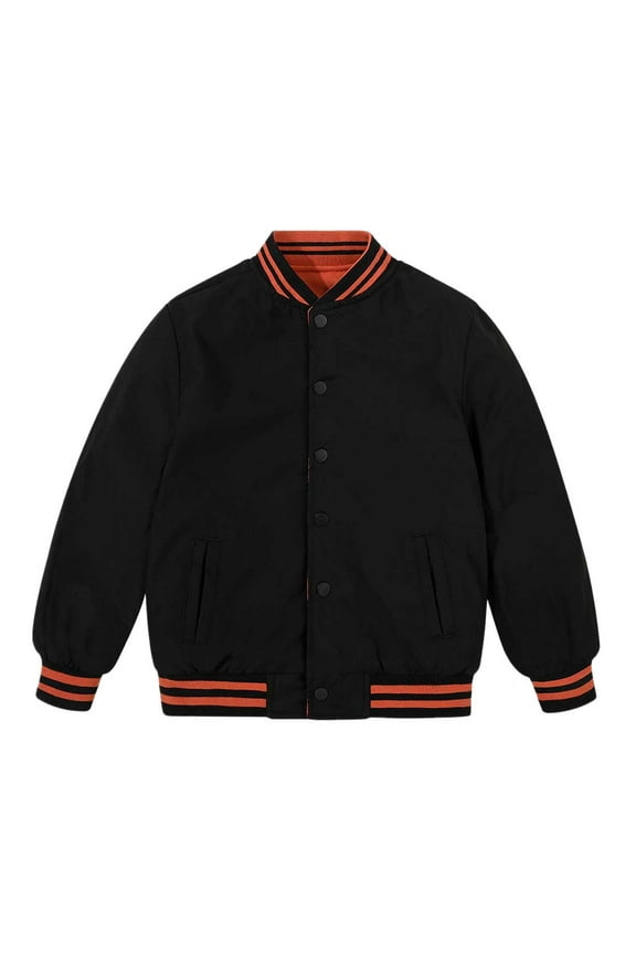 Kids Baseball Jackets Boys Girls Fit Varsity Jacket Casual Lightweight Plain Button Cardigan School Coat Orange 7-8