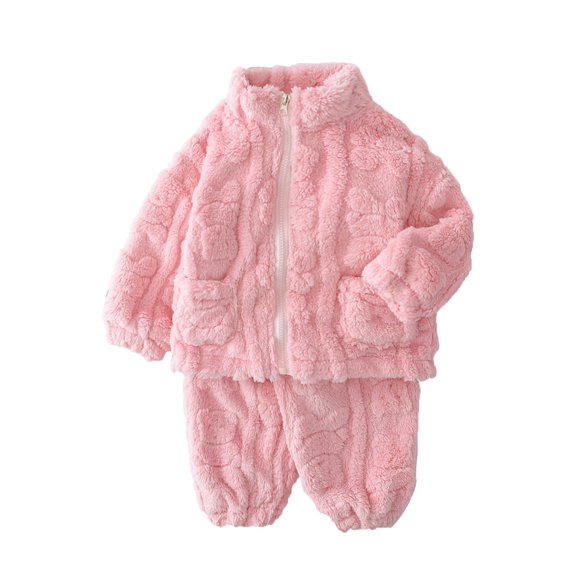 SRZYMJ Kids Boys 2 Piece Outfit Baby Girls Boys Winter Warm Fuzzy Clothing Sets Furry Plaid Bunny Pullover Top Pants Set Pink 3-6 Months