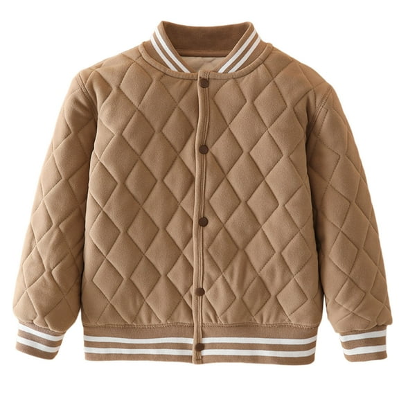 SRZYMJ Kids Boys Girls Bomber Jacket Fashion Quilted Casual Lightweight Bomber Jakcets Zip up Outerwear Jacket with Pockets Brown 6-7 Years