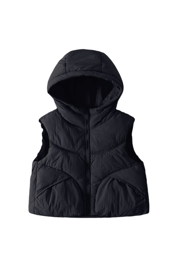 Kids Boys Oversized Puffer Vest Stand Collar Full Zip Sleeveless Bubble Puffer Vest Quilted Padded Warm Coat Outwear Black 11-12 Years
