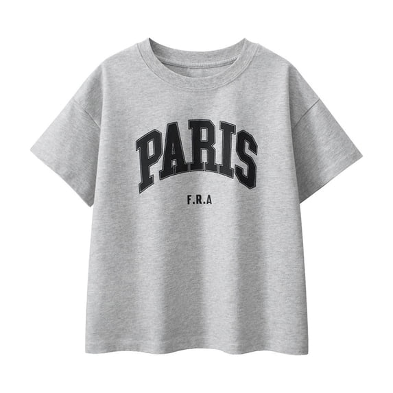 SRZYMJ Kids Boys Shirts France Tshirts Graphic Tee Vintage Letter Print T Shirts Paris Themed Gifts Cotton Tops Grey 4-5 Years