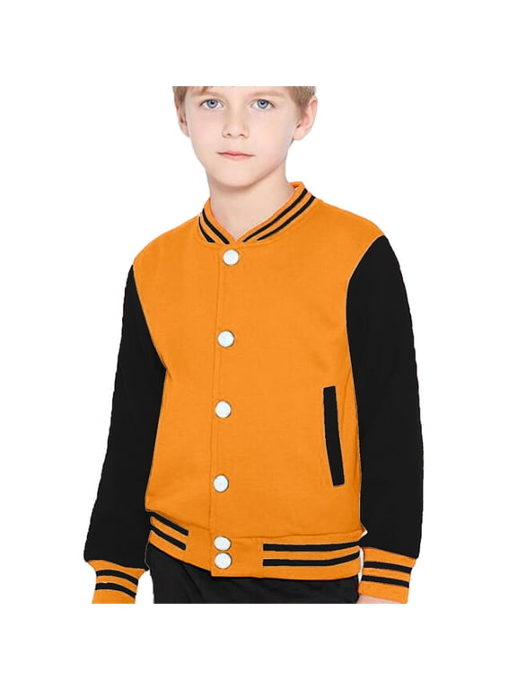 Kids Boys Varsity Baseball Jacket Girls Boys Lightweight Cardigan Sweats Varsity Sport Team Uniforms School Coat with Pocket Orange XXL