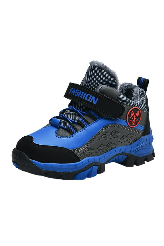 Kids Boys Winter Hiking Boots Warm Lined Snow Boots Anti Collision Anti-Skid Athletic Outdoor Adventure Camping Trekking Shoes Blue 7.5