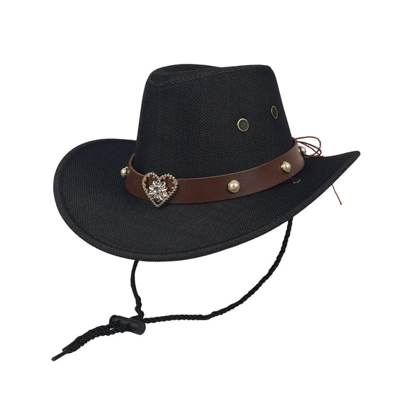 SRZYMJ Kids Western Straw Cowboy Hat, Classic Woven Wide Brim Cowboy Hat with Adjustable Chin Cord, Outdoor Sun Protection Hat for Boys Girls