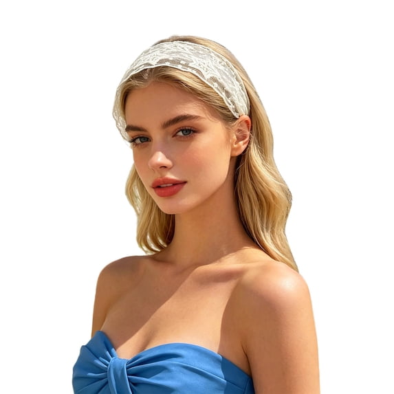 SRZYMJ Lace Headbands for Women Fashion 2 Inch Wide Hair Band White Lace Flower Headpiecs Accessories for Women and Girls