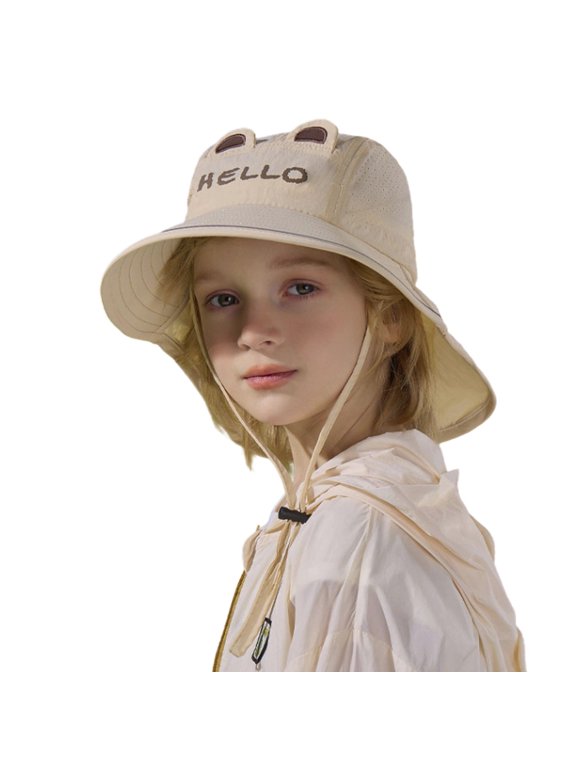 Lightweight Kids Outdoor Sun Hat, Cartoon Panda Wide Brim Neck Cover Design, Adjustable Strap Breathable Fisherman Cap