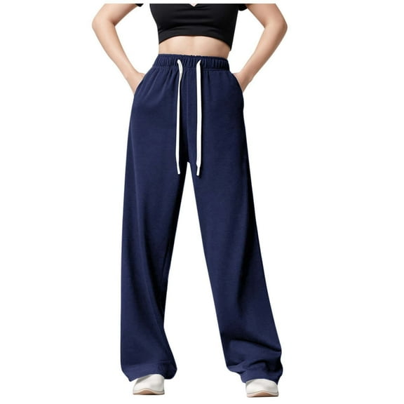 SRZYMJ Lightweight Workout Joggers for Women Women's High Waisted Wide Leg Sweatpants Solid Color Drawstring Pocket Casual Fitness Pants for Autumn