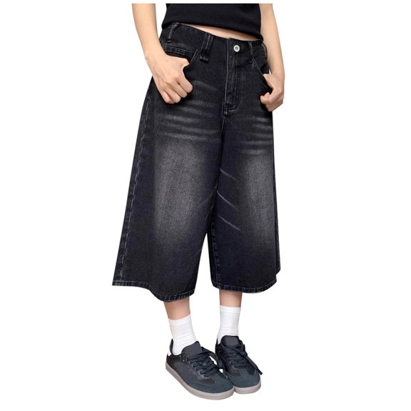 SRZYMJ Low-Rise Jean Shorts Ladies Faded Distressed Denim Capri Pants for Everyday Streetwear and Relaxed Comfort Fit