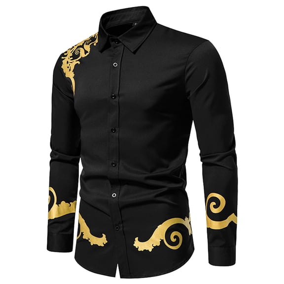 SRZYMJ Men Autumn Winter Lapel Leaf Print Long Sleeve Outdoor Holiday Casual Shirt for Beach and Travel Comfort