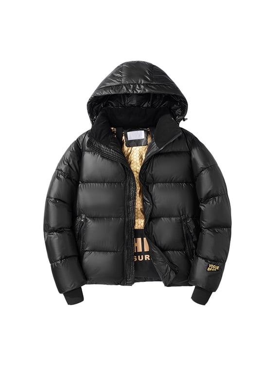 Men Black Cotton-Padded Jacket Thickened Warm Parka Cross-Border Style Coat