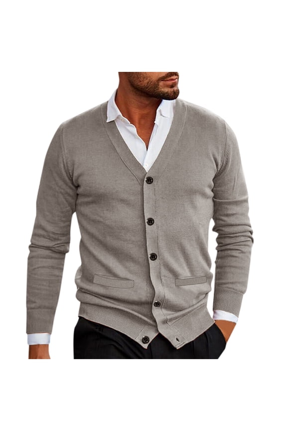Men Youth Fashion Casual Solid Color V Neck Long Sleeve Slim Fit Sweater for Modern Style and Comfort