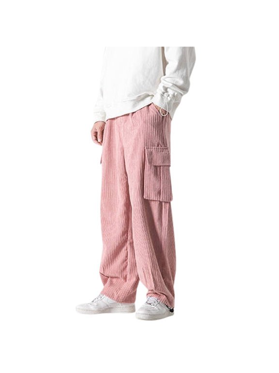 Men's Cargo Pants 2024 European Cargo Style Corduroy Casual Pants for Men Autumn Winter Loose Fit Solid Color Straight Wide Leg