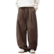 SRZYMJ Men's Cargo Pants Japanese Retro Pleated Men's Casual Pants Drapey Loose Fit Micro Leg Drawstring Long Trousers Comfortable