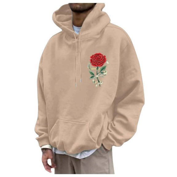 SRZYMJ Men's Fashion Casual Rose Printed Pullover Hoodie Long Sleeve Soft Comfortable Athletic Wear for Outdoor Sports and Daily