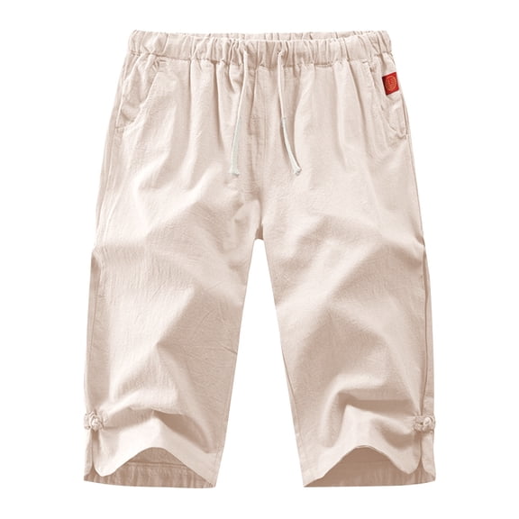 SRZYMJ Men’s Linen Shorts Casual Drawstring Summer Beach Shorts