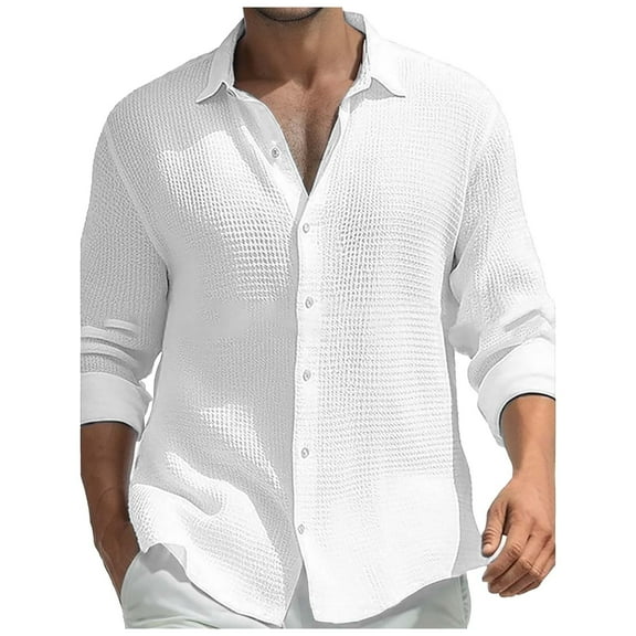 SRZYMJ Men's Long Sleeve Solid Color Knitted Casual Button Down Shirt Comfortable Business Leisure Top