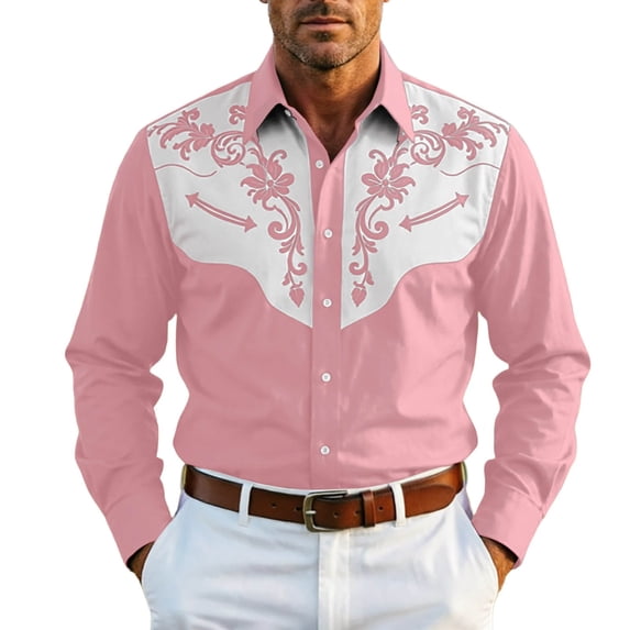 SRZYMJ Men's Western Shirt Long Sleeve Embroidered Cowboy Casual Snap Button Shirt