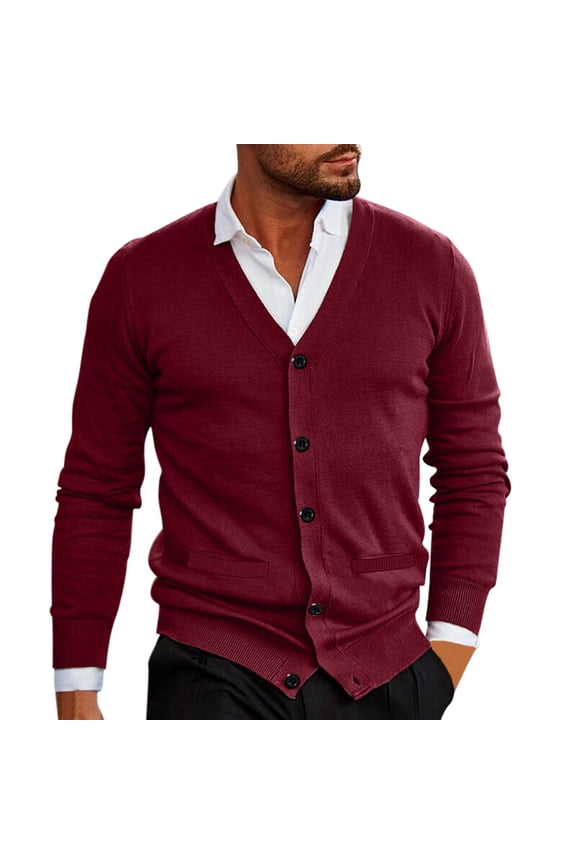Men's Youth Fashion Casual V Neck Long Sleeve Slim Fit Solid Color Knit Sweater for Modern Style and Comfort