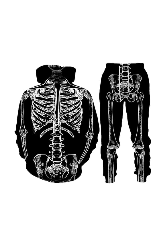 Mens 2 Pieces Tracksuit Set Novelty Skeleton Print Zip Up Hoodie Sweatpants Set For Men Women Jogging Sweat Suits