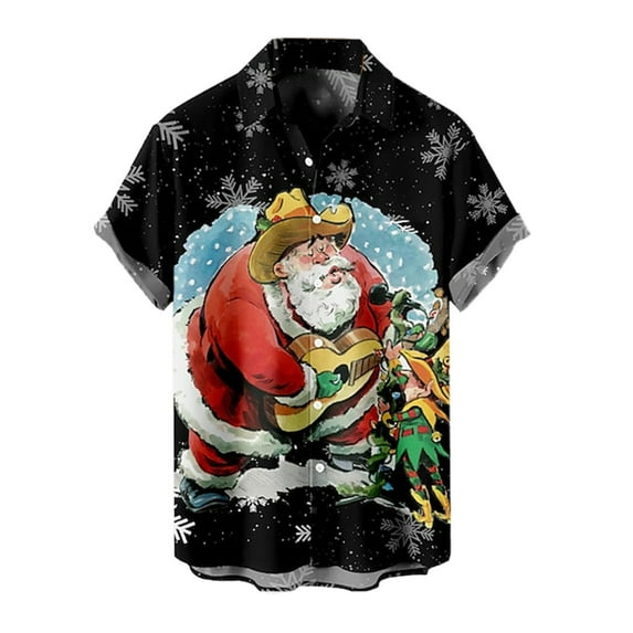 SRZYMJ Mens Christmas Shirts Funky Button Down Shirts Party Aloha Shirt Santa Print Holiday Hawaiian Tops