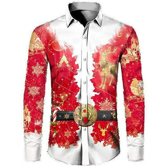 SRZYMJ Mens Christmas Shirts Long Sleeve Button Down Funny Casual Xmas Party Dress Shirt Santa Print Holiday Tops