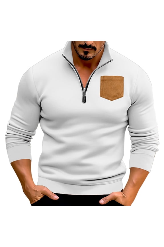 Mens Crewneck Sweatshirt Men's Winter Wool Blend Quarter Zip Pullover Sweater with Stand Collar and Front Pockets for