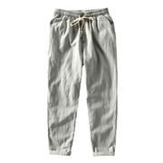 SRZYMJ Mens Durable Work Pants Men's Linen Drawstring Trousers Comfortable Relaxed Fit Breathable Lightweight Versatile Everyday Wear