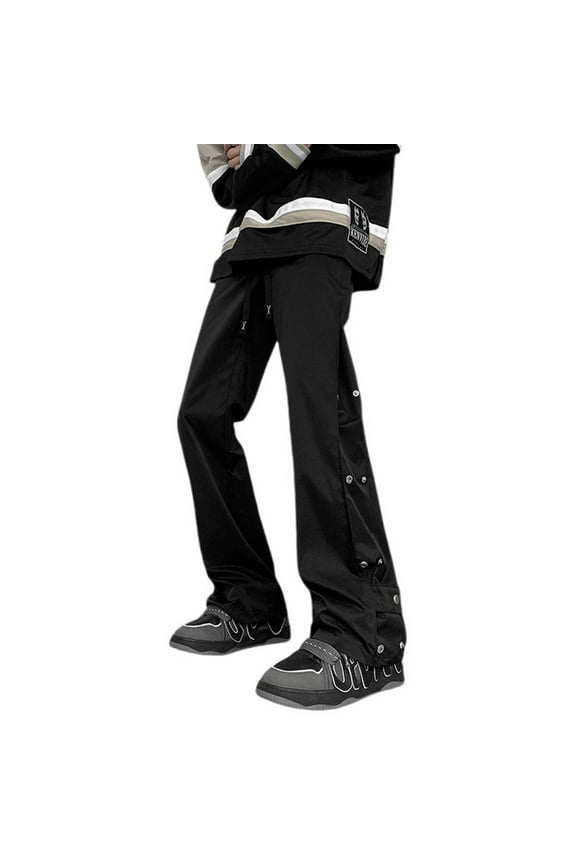 Mens Durable Work Pants Men's Spring Casual Loose Fit Sport Trousers with Stylish Button Design and Versatile Straight Cut for