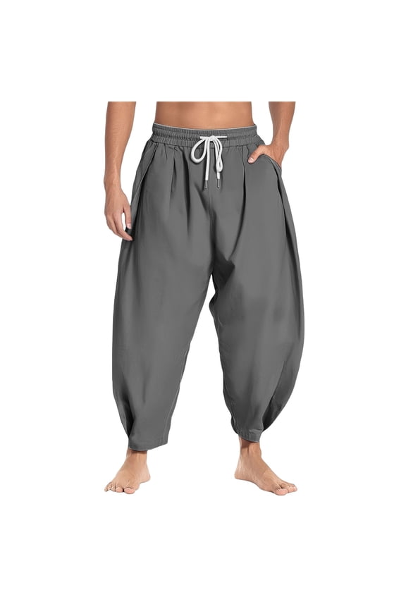 Mens -Lined Joggers Men's Woven Wide Leg Casual Pant with Pleated Detail and Functional Side Pockets for Modern