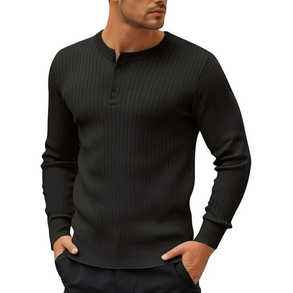 SRZYMJ Mens Long Sleeve Ribbed Knit Sweater Slim Fit Button Down Pullover Lightweight Fall Winter Collar