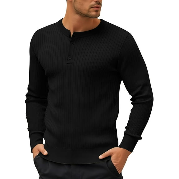 SRZYMJ Mens Long Sleeve Ribbed Knit Sweater Slim Fit Button Down Pullover Lightweight Fall Winter Collar
