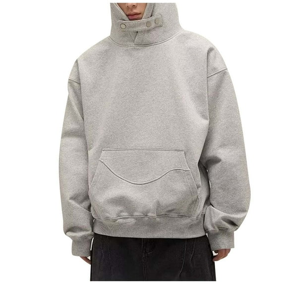 SRZYMJ Mens Moisture-Wicking Pullover Sweatshirt for Workout Men's High Street Casual Loose Fit Hoodie with Button Design for Modern Comfort