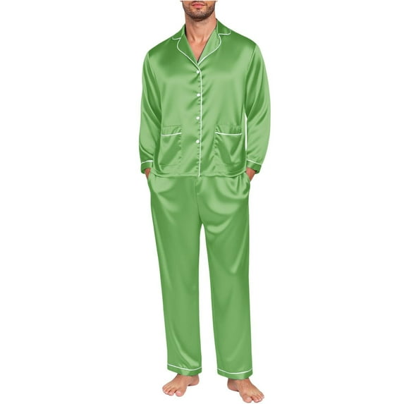 SRZYMJ Mens Silk Satin Pajamas Set Long Sleeve Sleepwear Button-Down Pj Two-piece Loungewear with Long Pants