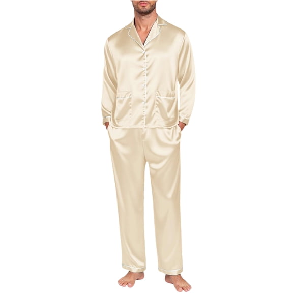 SRZYMJ Mens Silk Satin Pajamas Set Long Sleeve Sleepwear Button-Down Pj Two-piece Loungewear with Long Pants