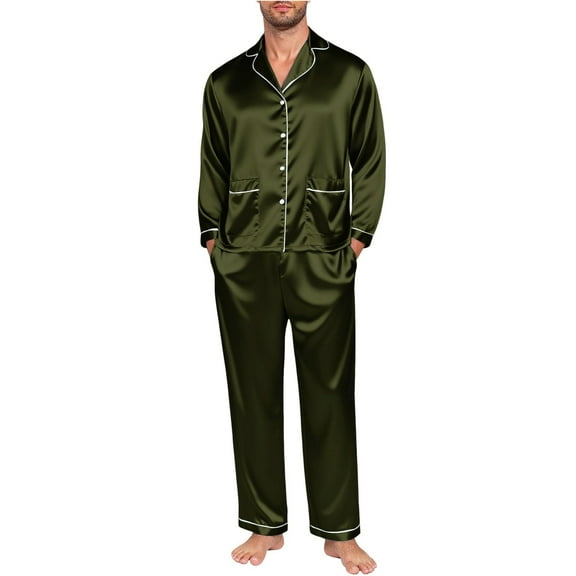 SRZYMJ Mens Silk Satin Pajamas Set Long Sleeve Sleepwear Button-Down Pj Two-piece Loungewear with Long Pants