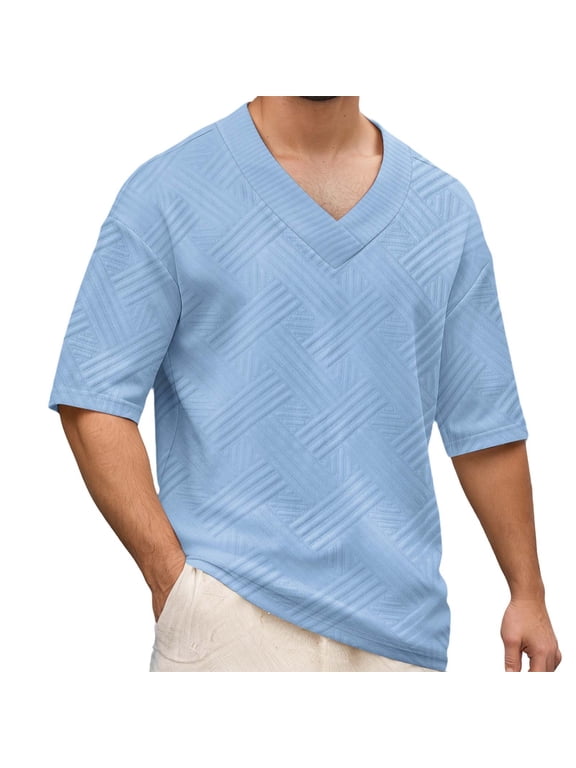 Mens Wool Blend Short Sleeve V-Neck Sweater Soft Textured Knit Pullover for Business Casual Wear