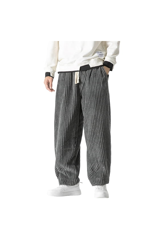 Mens Work Pants Men's Corduroy Casual Trousers with Elastic Waistband for Everyday Comfort and