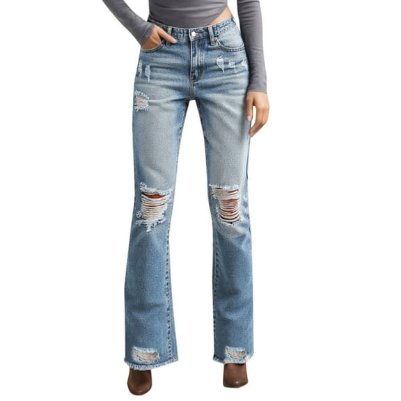SRZYMJ Mom Jeans Women's Denim Women's Distressed Skinny Denim Pants High Waisted Stretch Comfort Fit Everyday Long Trousers with