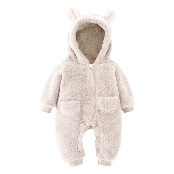 SRZYMJ Newborn Baby Snowsuit Fleece Lined Onesie Outfits Warm Hooded Romper White 6-8 Months