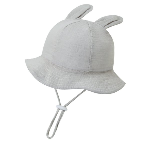 SRZYMJ Rabbit Ear Bucket Hat, Gauze Fabric, UV Protection Adjustable Chin Strap Baby Outdoor Sun Basin Cap